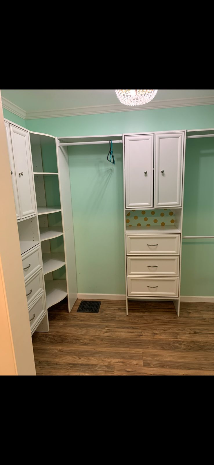 Custom closet storage project in Grand Rapids with built-in shelving and drawers