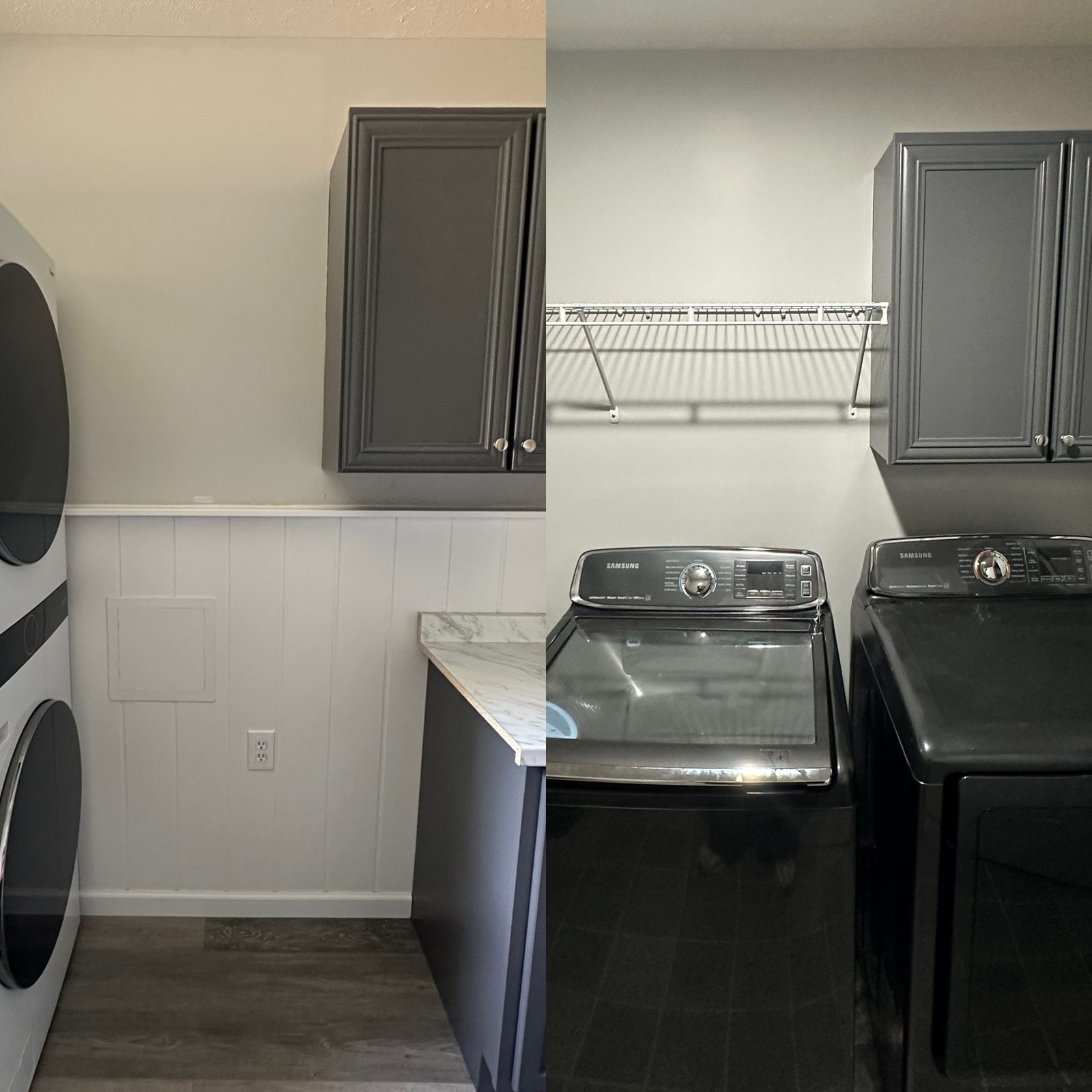 Side-by-side before and after laundry room comparison in Grand Rapids