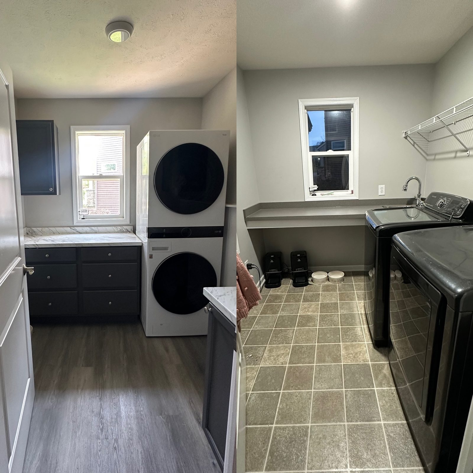 Additional side-by-side before and after laundry room remodel in Grand Rapids